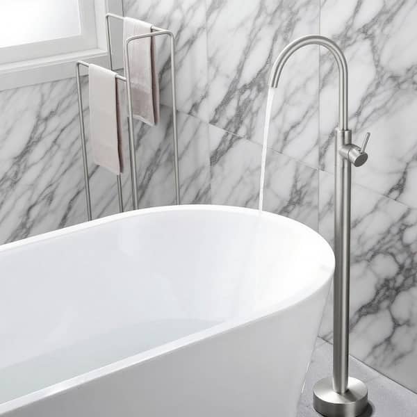 Vara 1-Handle 43.7 in. H Freestanding Tub Faucet with 360° Swivel Spout in Brushed Nickel