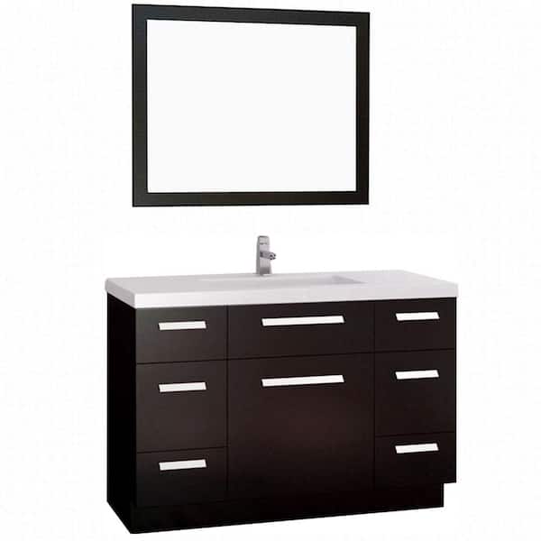 Design Element Moscony 48 in. W x 22 in. D Vanity in Espresso with Quartz Vanity Top and Mirror in White