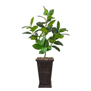 Real touch 73 in. fake Rubber tree in a fiberstone planter