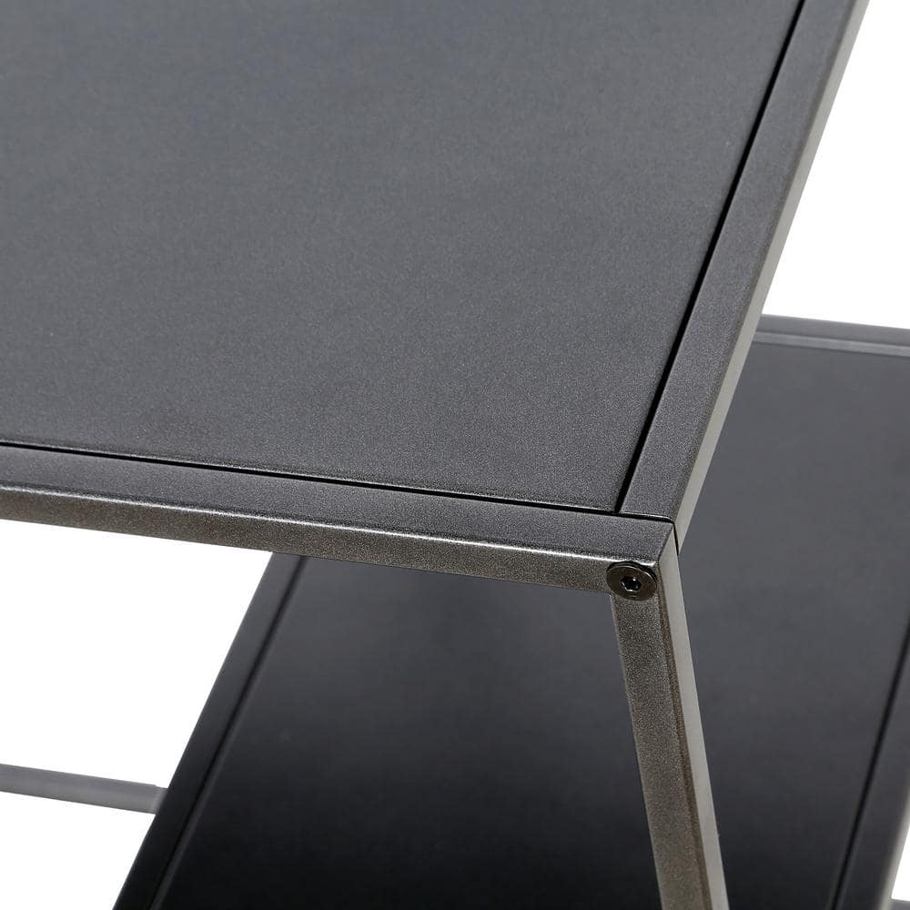 Modern Gunmetal Gray Metal C-Shaped Side Table with Staggered Shelves