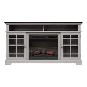 Canteridge 60 in. Freestanding Media Console Electric Fireplace TV Stand in Gray with Brown Top