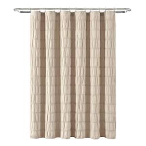72 in. x 72 in. Waffle Stripe Woven Cotton Shower Curtain Taupe Single