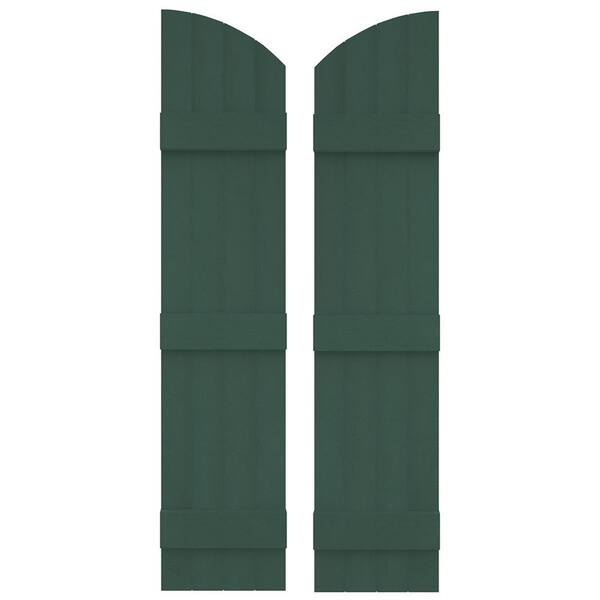 Builders Edge 14 in. W x 77 in. H Vinyl Exterior Arch Top Joined Board and Batten Shutters Pair in Forest Green