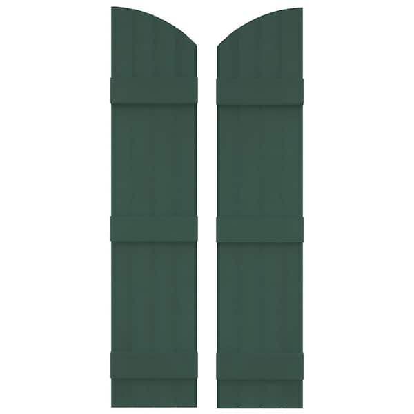 Builders Edge 14 in. W x 85 in. H Vinyl Exterior Arch Top Joined Board and Batten Shutters Pair in Forest Green
