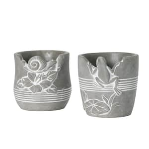 5 in. Frog And Snail Concrete Pot Set of 2, Gray