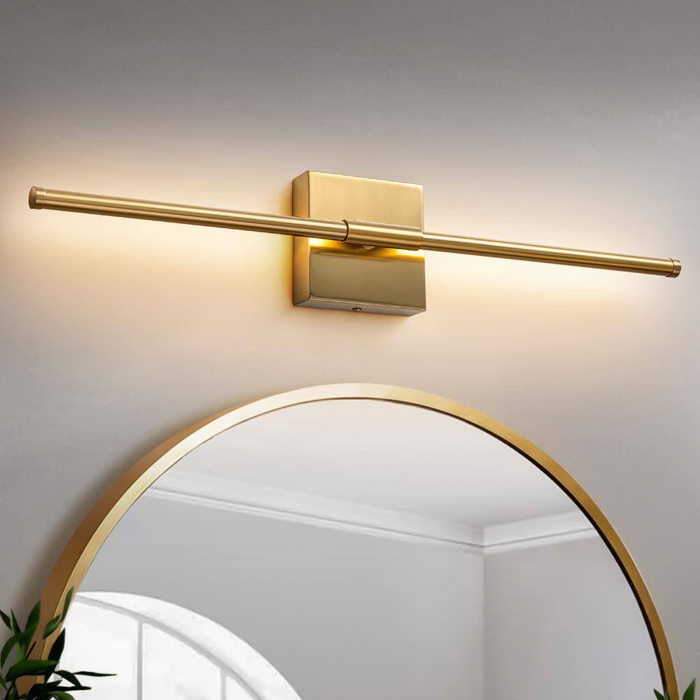 Byers 23.6 in. 1-Light Gold Linear 3000K Warm Light LED Bathroom Vanity Light Wall Sconce with Rectangular Backplate price history on PriceWatchPro