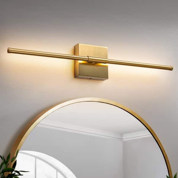 RRTYO Byers 23.6 in. 1-Light Gold Linear 3000K Warm Light LED Bathroom Vanity Light Wall Sconce with Rectangular Backplate