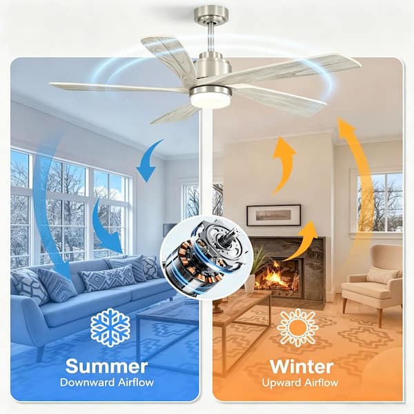 Sofucor 52 in. Indoor/Outdoor Smart Nickel Wood Ceiling Fan with
