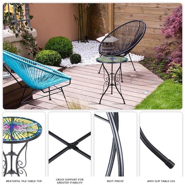 MUMTOP 14 in. Yellow Side Tables Glass Top Butterfly Outdoor