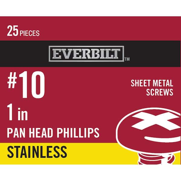 #10 x 1 in. Phillips Pan Head Stainless Steel Sheet Metal Screw (25-Pack)