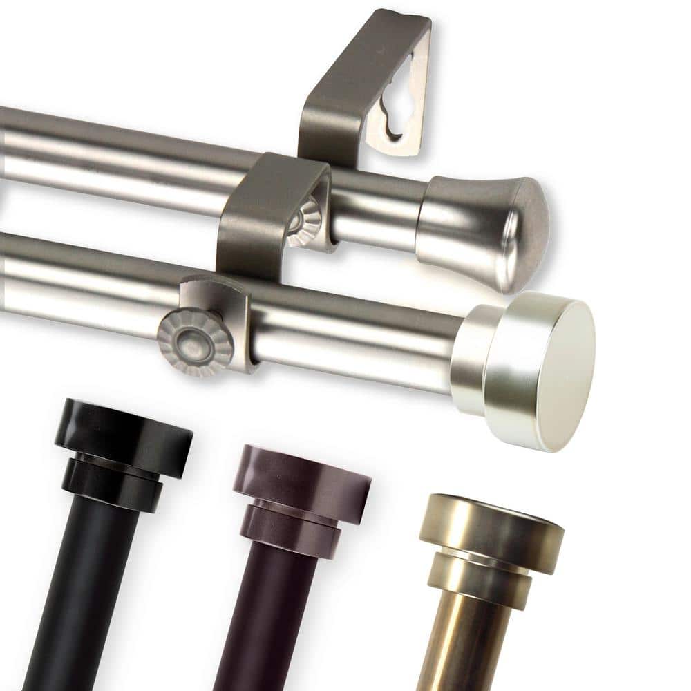 Cocoa Double Curtain Rod Set with Adjustable Steel Rods