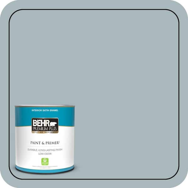 BEHR PREMIUM PLUS 1 qt. #N470-3 Half Sea Fog Satin Enamel Low Odor Interior Paint & Primer