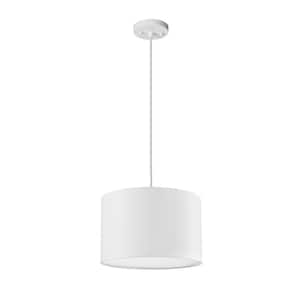 Sutton 1-Light White Fabric Shade Plug-In or Hardwire Pendant Lighting with 15 ft. Cord