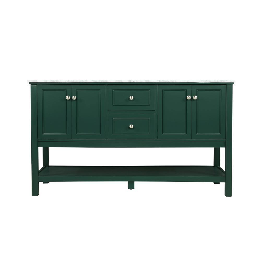 Timeless Home 60 in. W Double Bath Vanity in Green with Marble Vanity Top i