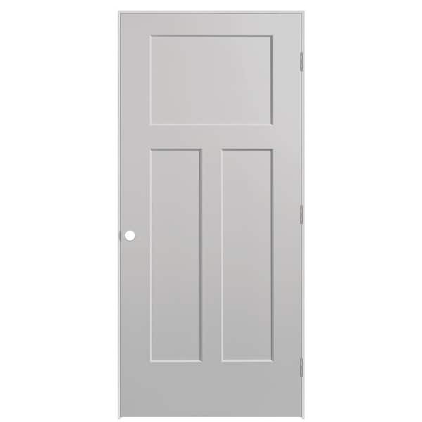 Masonite 36 in. x 80 in. 3-Panel Winslow Left-Hand Solid Core Silver Bullet Molded Composite Single Prehung Interior Door