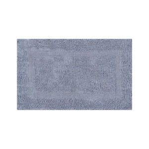 Lux 21 in. x 34 in. Silver Race Track 100% Cotton Round Bath Rug