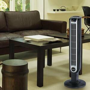 36 in. 3 Speed Black Oscillating Tower Fan with Internal Ionizer, Electronic Timer and Remote Control