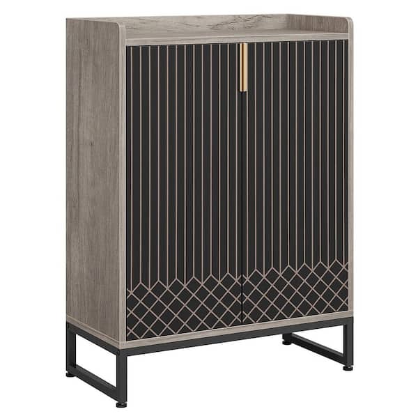 BYBLIGHT 41 in. H x 29.52 in. W Grey Wood Shoe Storage Cabinet 5-Tier Shoe Rack Organizer Cabinet, Freestanding Storage Cabinet