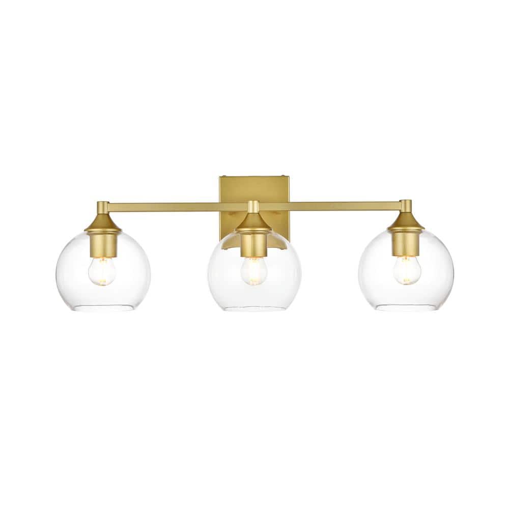 Simply Living 25 in. 3-Light Modern Brass Vanity Light with Clear Round Sha