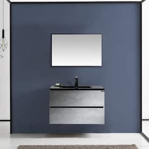 30 in. W x 19 in. D x 20 in. H Bathroom Vanity in Cement Gray Panel with Matt Black Quartz Vanity Top with Sink