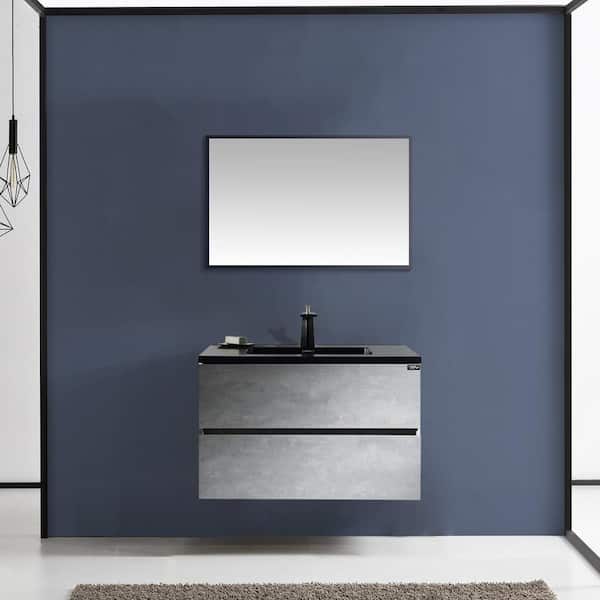 Satico 30 in. W x 19 in. D x 20 in. H Bathroom Vanity in Cement Gray Panel with Matt Black Quartz Vanity Top with Sink