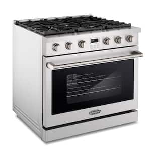36 in. Slide-In Freestanding 6.0 cu. ft. Gas Range with 6-Sealed Gas Burners and Convection Oven in Stainless Steel
