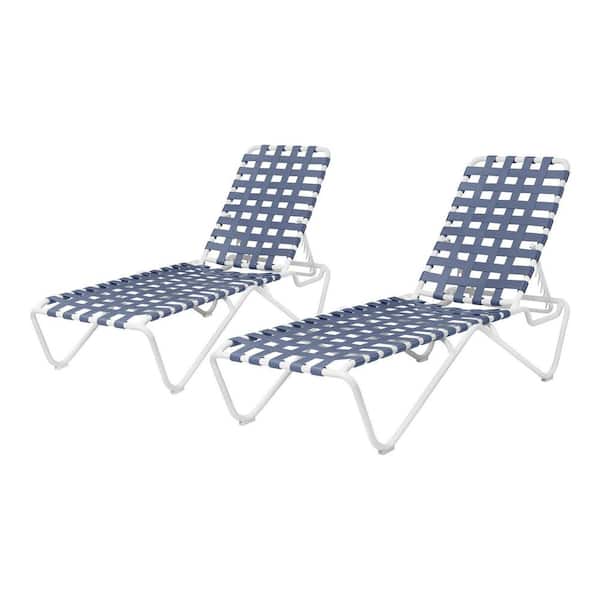 Hampton Bay Aluminum Frame Lake Adjustable Outdoor Strap Chaise Lounge (2-Pack)