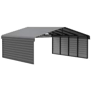 20 ft. W x 20 ft. D x 9 ft. H Charcoal Galvanized Steel Carport with 2-sided Enclosure