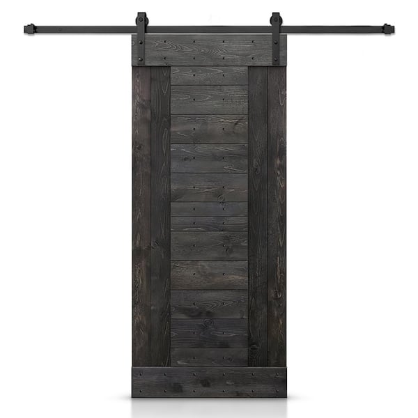 24 in. x 84 in. Charcoal Black Stained DIY Knotty Pine Wood Interior Sliding Barn Door with Hardware Kit