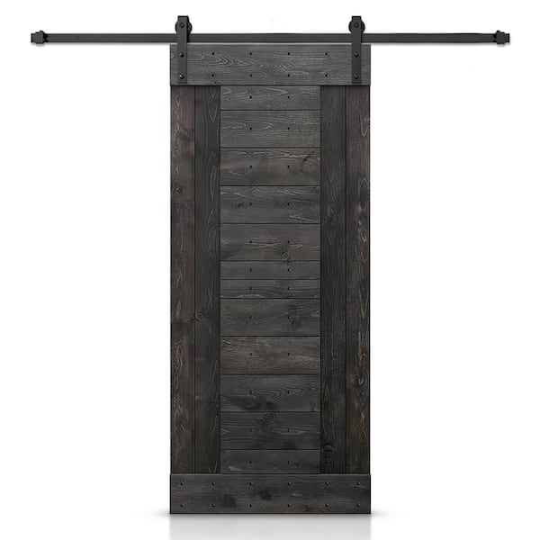 CALHOME 36 in. x 84 in. Charcoal Black Stained DIY Knotty Pine Wood Interior Sliding Barn Door with Hardware Kit