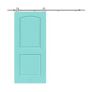 30 in. x 80 in. Mint Green Stained Composite MDF 2-Panel Round Top Interior Sliding Barn Door with Hardware Kit