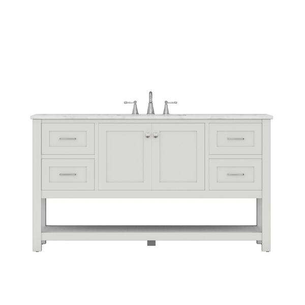 Alya Bath Wilmington 60 in. W x 34.2 in. H x 22 in. D Bath Vanity in White with Marble Vanity Top in White with White Basin