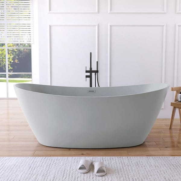 71 in. x 31.5 in. Acrylic Flatbottom Freestanding Soaking Bathtub in Gray