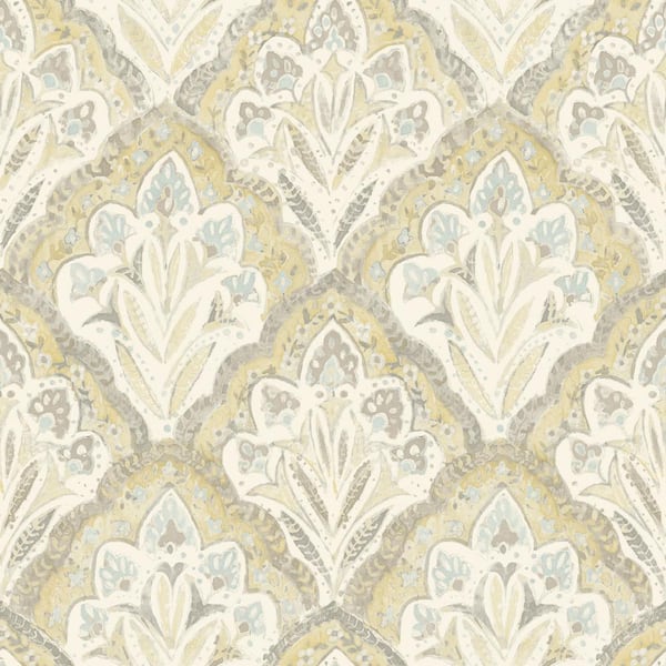 Chesapeake Mimir Quilted Damask Yellow Prepasted Non Woven Wallpaper Sample