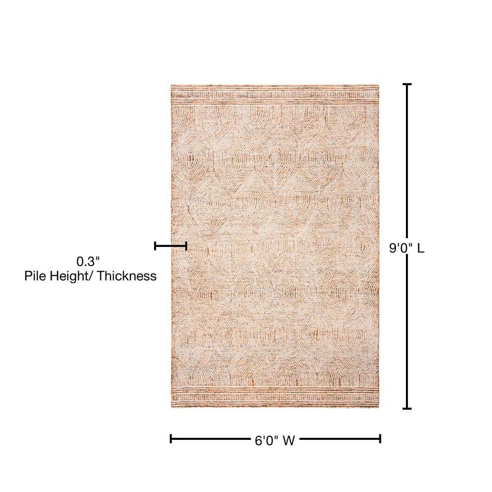 Ivory and Rust Abstract Handmade Wool Area Rug 6' x 9'
