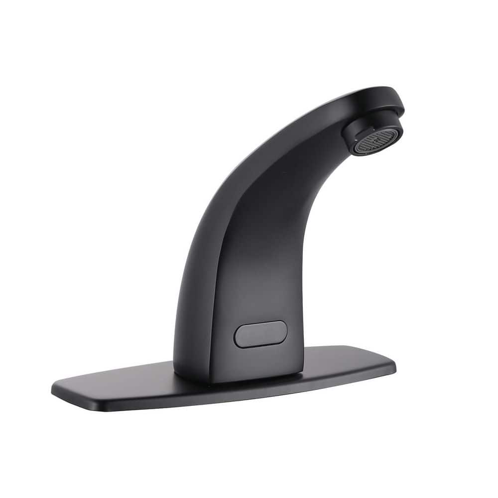 Sensor Touchless Single Hole Bathroom Sink Faucet with Deck Plate and Adjustable Temperature in Matte Black
