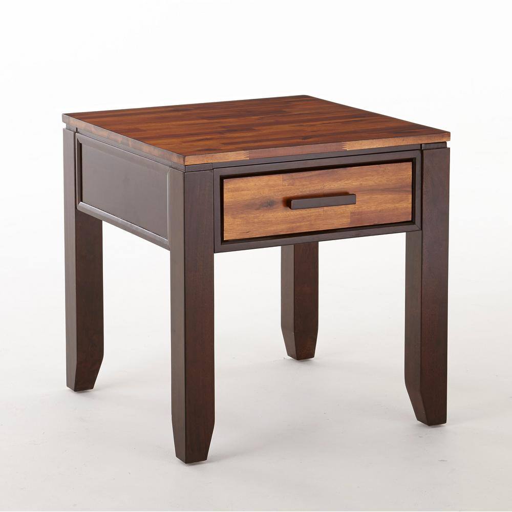 Transitional Brown Square Wood End Table with Storage
