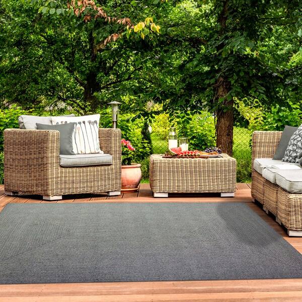 World Rug Gallery Patio 8 X 10 (ft) Braided Gray Indoor/Outdoor