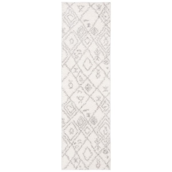 Parma Shag 2 ft. x 5 ft. Cream/Gray Abstract Diamond Runner Rug
