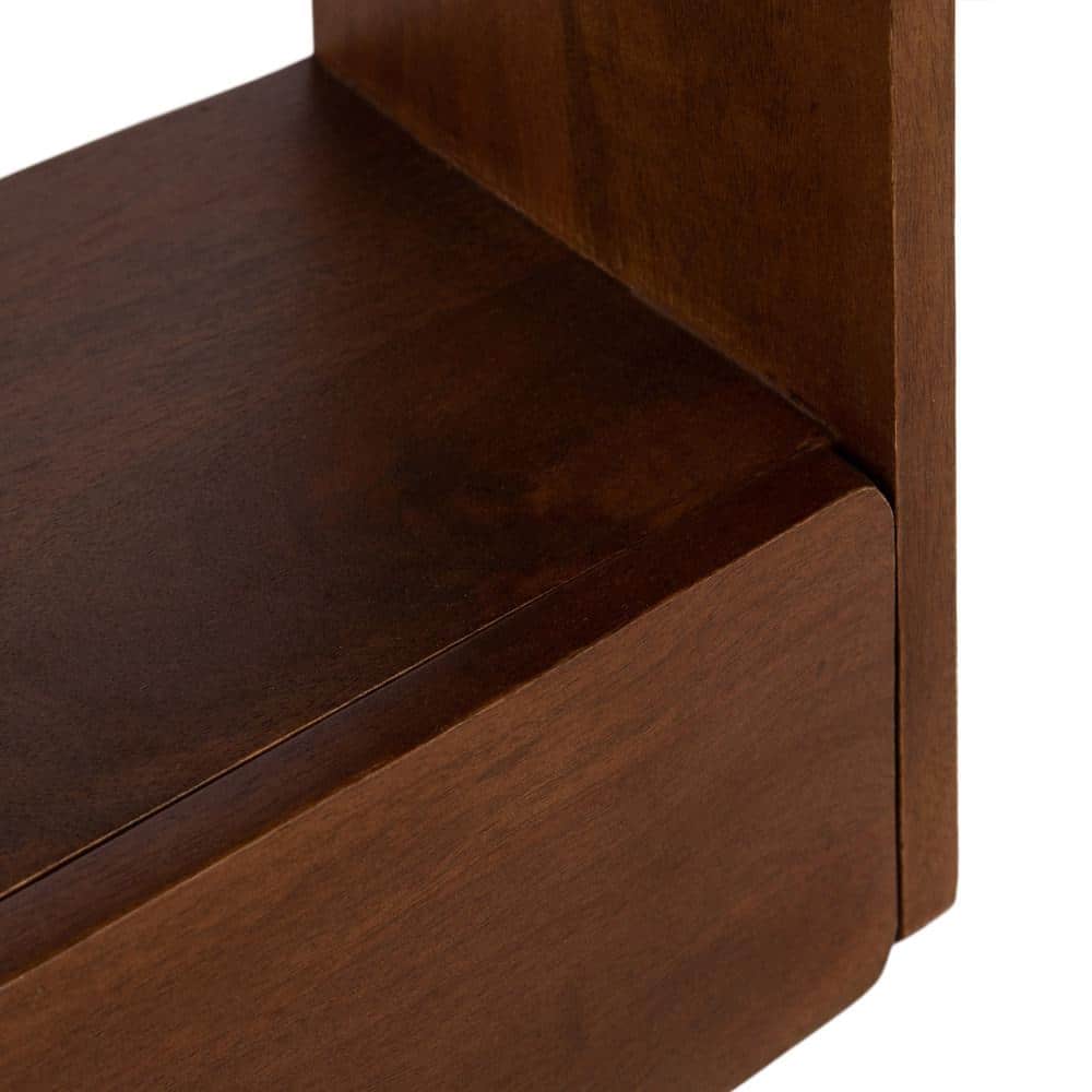 Walnut Brown Mango Wood Floating Wall Shelf with Drawer