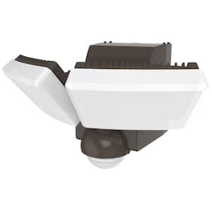180-Degree Bronze Twin Battery Motion Sensor Outdoor Integrated LED Flood Lights with 800 Lumens