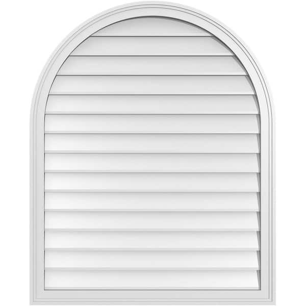 Ekena Millwork 34 in. x 42 in. Round Top White PVC Paintable Gable Louver Vent Non-Functional