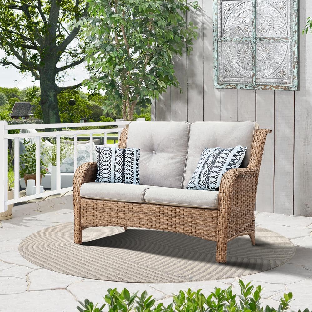 ArcoBay 51.5-Inch Yellow Wicker and Metal Frame Outdoor Patio Loveseat with Beige Cushions price history on PriceWatchPro