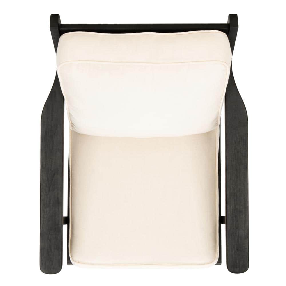 Bone White Linen and Black Oak Mid-Century Arm Chair