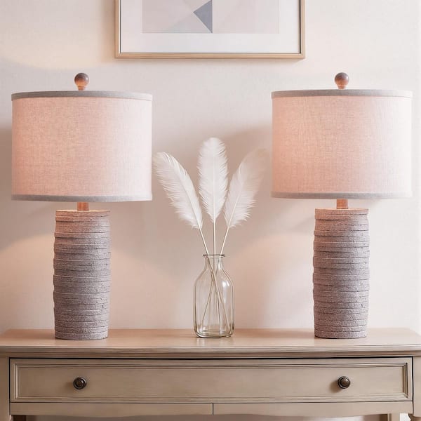 Salem 23 in. Dark Brown Modern Dimmable Resin Bedroom Living Room Bedside Desk Nightstand Table Lamps USB Port(Set of 2)