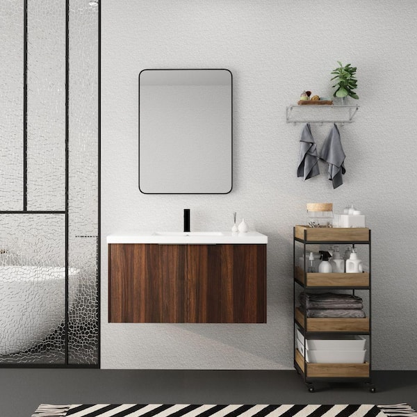 Xspracer Victoria 36 in. W x 18 in. D x 19 in. H Floating Modern Design Single Sink Bath Vanity with Top and Cabinet in Walnut