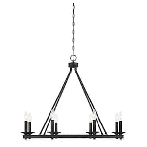33 in. W x 25 in. H 8-Light Matte Black Open Ring Metal Chandelier with No Bulbs Included