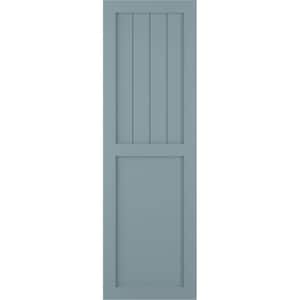 12 in. x 31 in. PVC True Fit Farmhouse/Flat Panel Combination Fixed Mount Board & Batten Shutters Pair in Peaceful Blue