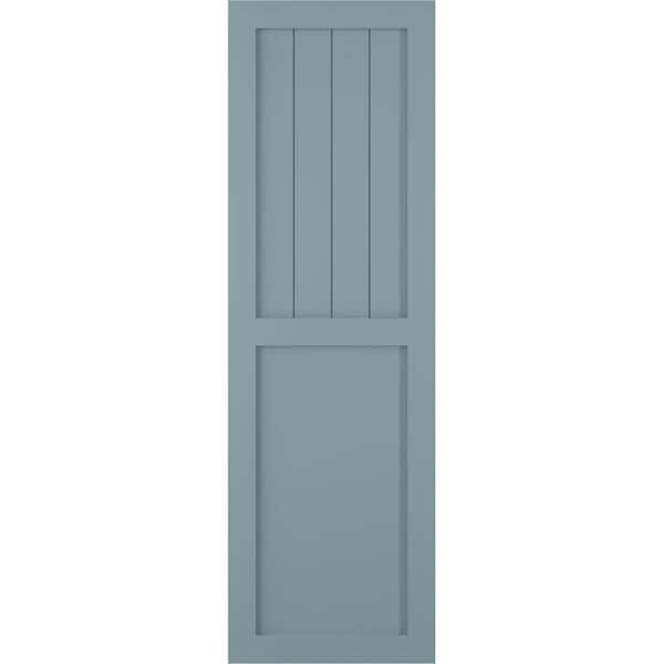 Ekena Millwork 12 in. x 37 in. True Fit PVC Farmhouse/Flat Panel Combination Fixed Mount Board and Batten Shutters in Peaceful Blue