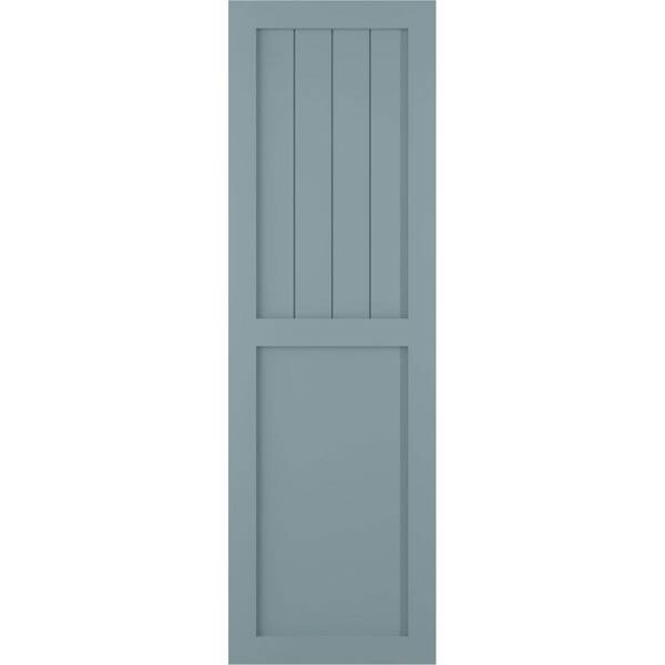 Ekena Millwork 15 in. x 53 in. True Fit PVC Farmhouse/Flat Panel Combination Fixed Mount Board & Batten Shutters Pair in Peaceful Blue